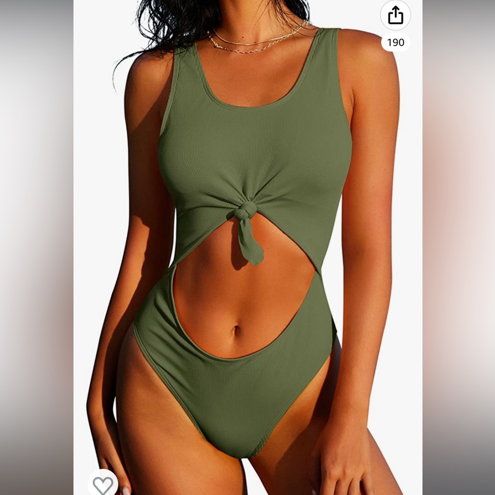 Olive green ribbed one piece swim